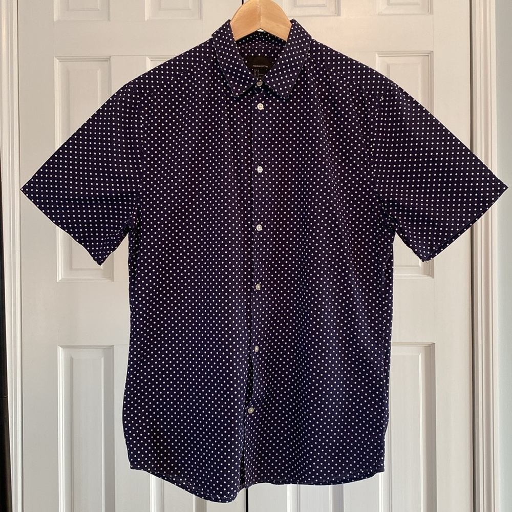 H&M / Men’s Short Sleeve Shirt / Navy Polka Dot / Medium - Picture 2 of 8